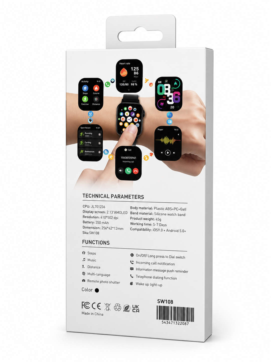 MobileMatrix SmartWatch + Fitness Tracker Silver 2.13 inch AMOLED