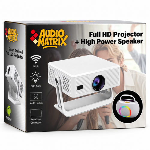 Audio Matrix T7 Smart Android FHD LED Projector & BoomBox Bluetooth Speaker Bundle