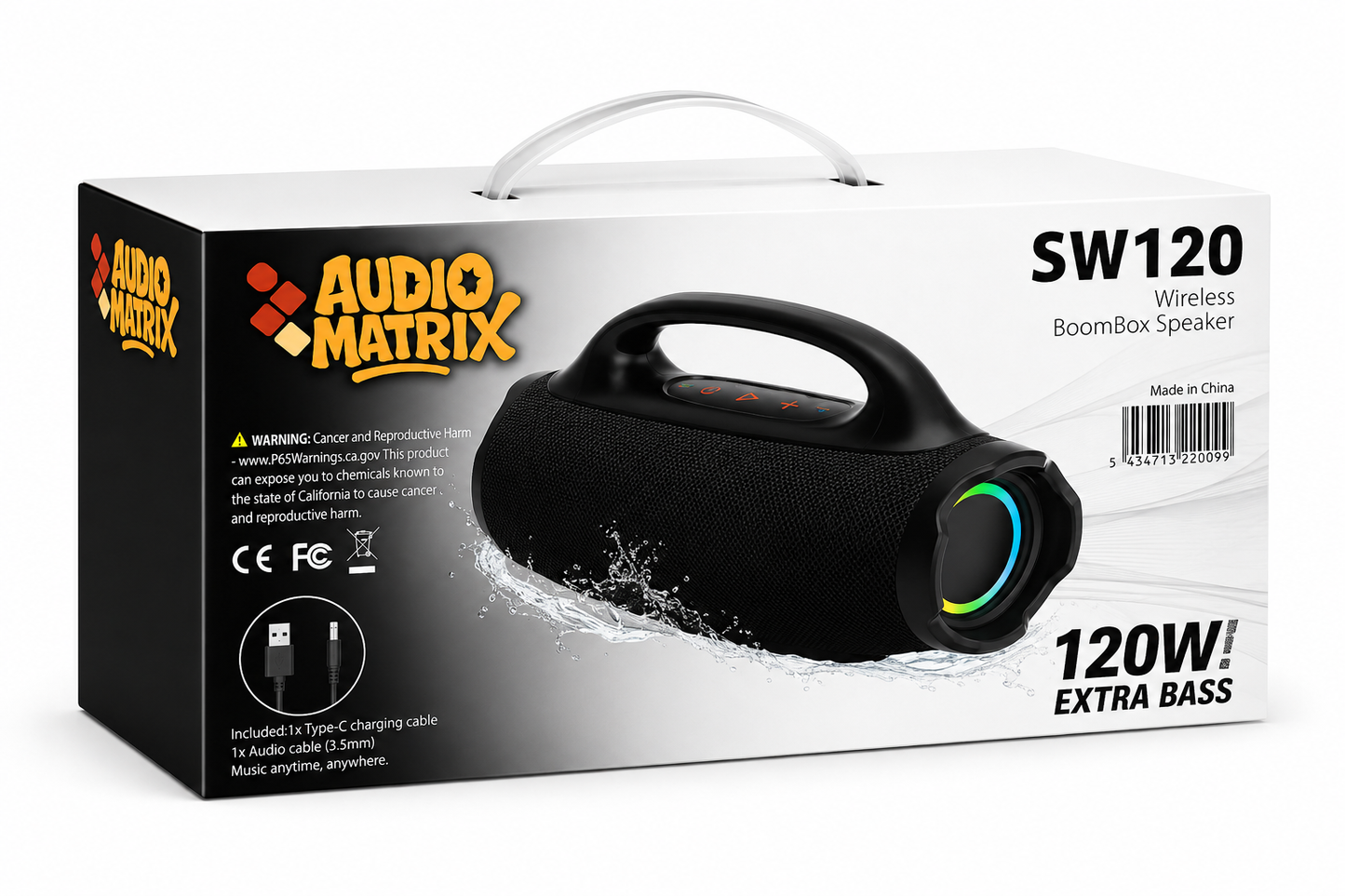 AudioMatrix 120W BoomBox Speaker Bluetooth