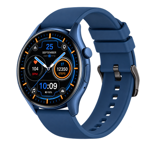 MobileMatrix™ Round AMOLED Smartwatch — Blue, Bluetooth Calling & Two Bands