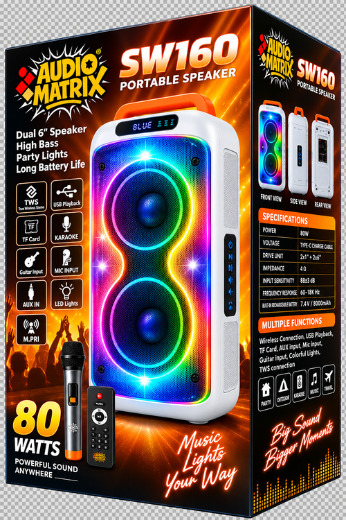 AudioMatrix™ 80W Dual 6" Portable Party Speaker SW160