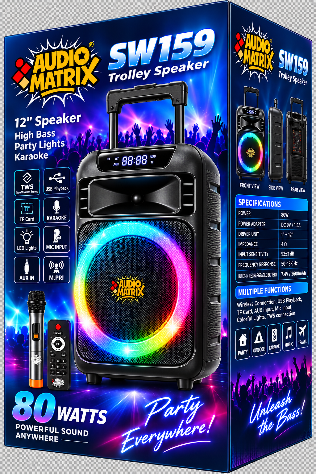 AudioMatrix™  80W 12" Trolley Party Speaker SW159