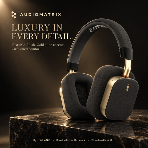 AudioMatrix™ P102 Wireless Over-Ear Headphones — Hybrid ANC, Bluetooth® 6.0 and 800mAh Battery