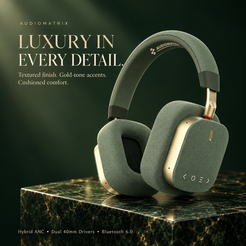 AudioMatrix™ P102 Wireless Over-Ear Headphones — Hybrid ANC, Bluetooth® 6.0 and 800mAh Battery