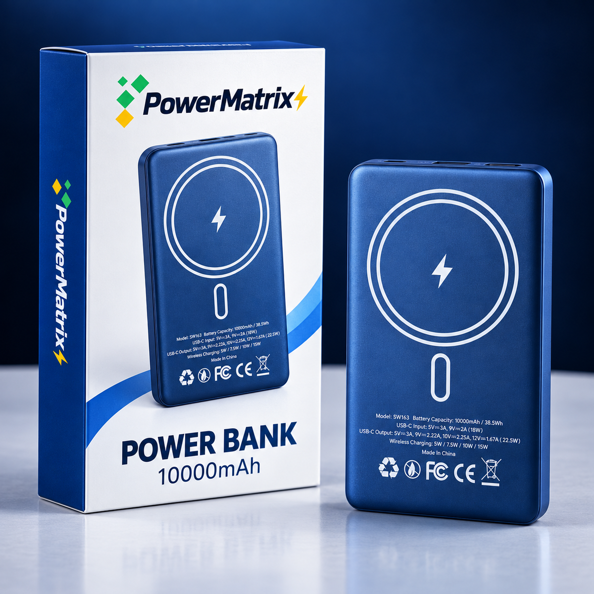 PowerMatrix™ 10,000mAh Magnetic Wireless Power Bank — 22.5W USB-C Fast Charging & 15W Wireless Charging
