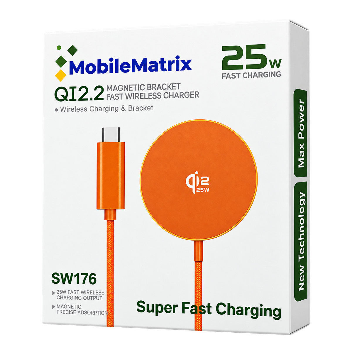 MobileMatrix™ SW176 25W Magnetic Wireless Charger with Folding Stand  Orange