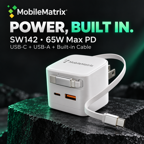 MobileMatrix™ SW142 65W PD Wall Charger with Built-In USB-C Cable