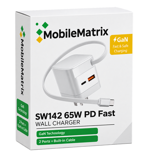 MobileMatrix™ SW142 65W PD Wall Charger with Built-In USB-C Cable