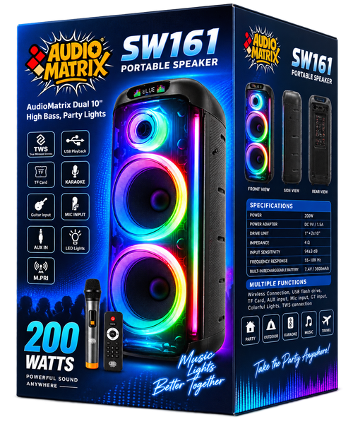 AudioMatrix™ 200W Dual 10" Portable Party Speaker SW161