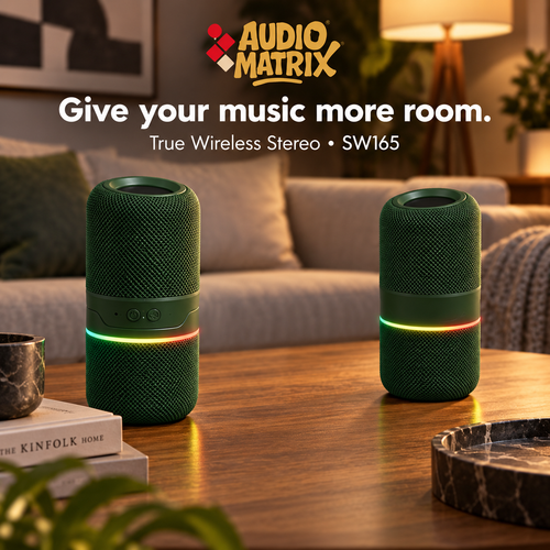 AudioMatrix™ SW165 Magnetic Wireless Speaker Pair — 20W Peak Power, TWS Stereo & Multicolor Party Lights