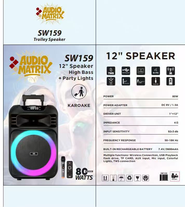 AudioMatrix™  80W 12" Trolley Party Speaker SW159