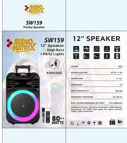 AudioMatrix™  80W 12" Trolley Party Speaker SW159