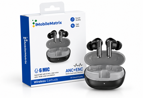 MobileMatrix™ SW155 True Wireless Earbuds with ANC Noise Reduction – Black