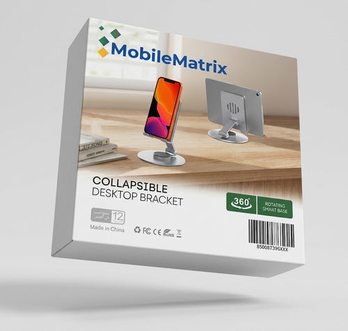 MobileMatrix™ SW178 Collapsible Desktop Bracket with 360° Rotation and Foldable Design — Silver