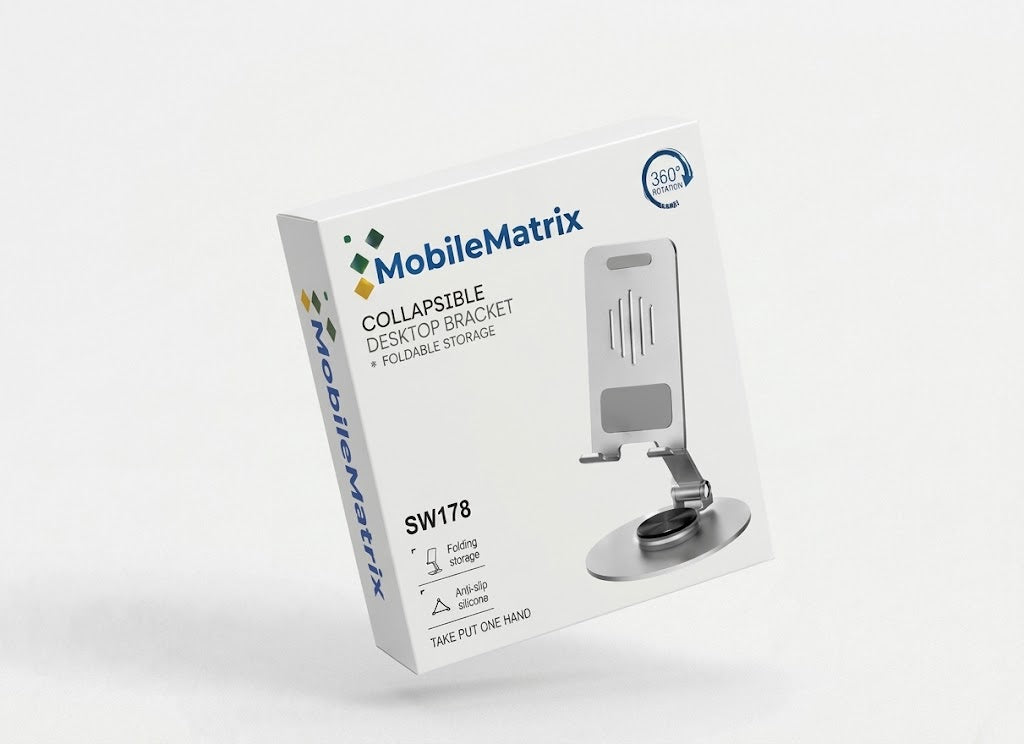 MobileMatrix™ SW178 Collapsible Desktop Bracket with 360° Rotation and Foldable Design — Silver