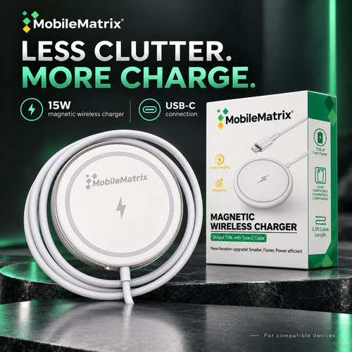 MobileMatrix™ 15W Magnetic Wireless Charging Pad with USB-C Cable — White