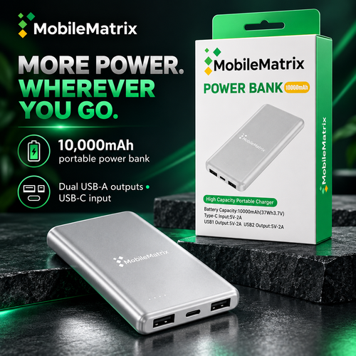 MobileMatrix™ 10,000mAh Dual-USB Portable Power Bank — Silver