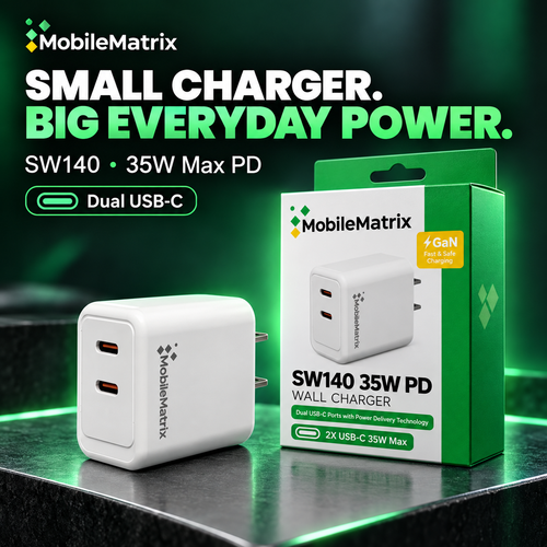 MobileMatrix SW140 35W Dual USB-C PD Wall Charger